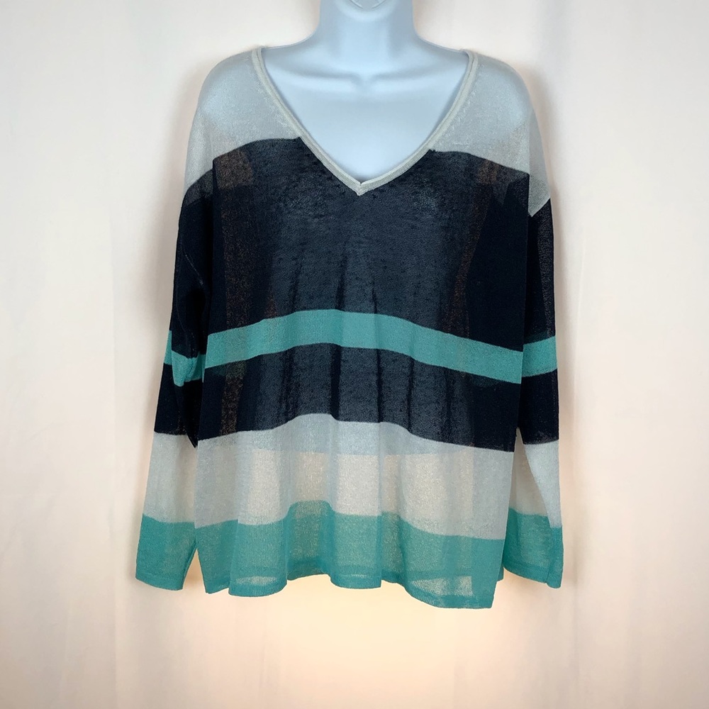 525 America sheer linen blend V-neck sweater L